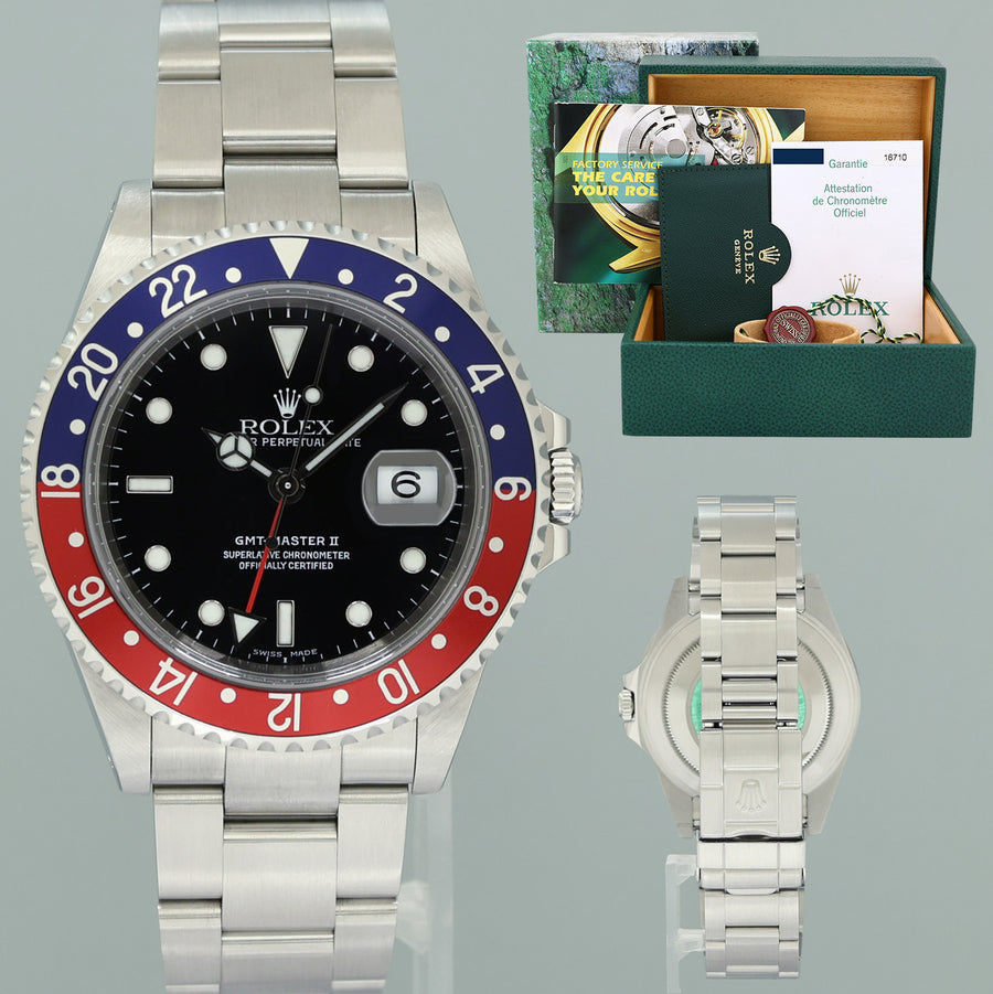 STICKERS 2002 NOS PAPERS Rolex GMT-Master II Pepsi Blue Red Steel 16710BLRO Watch
