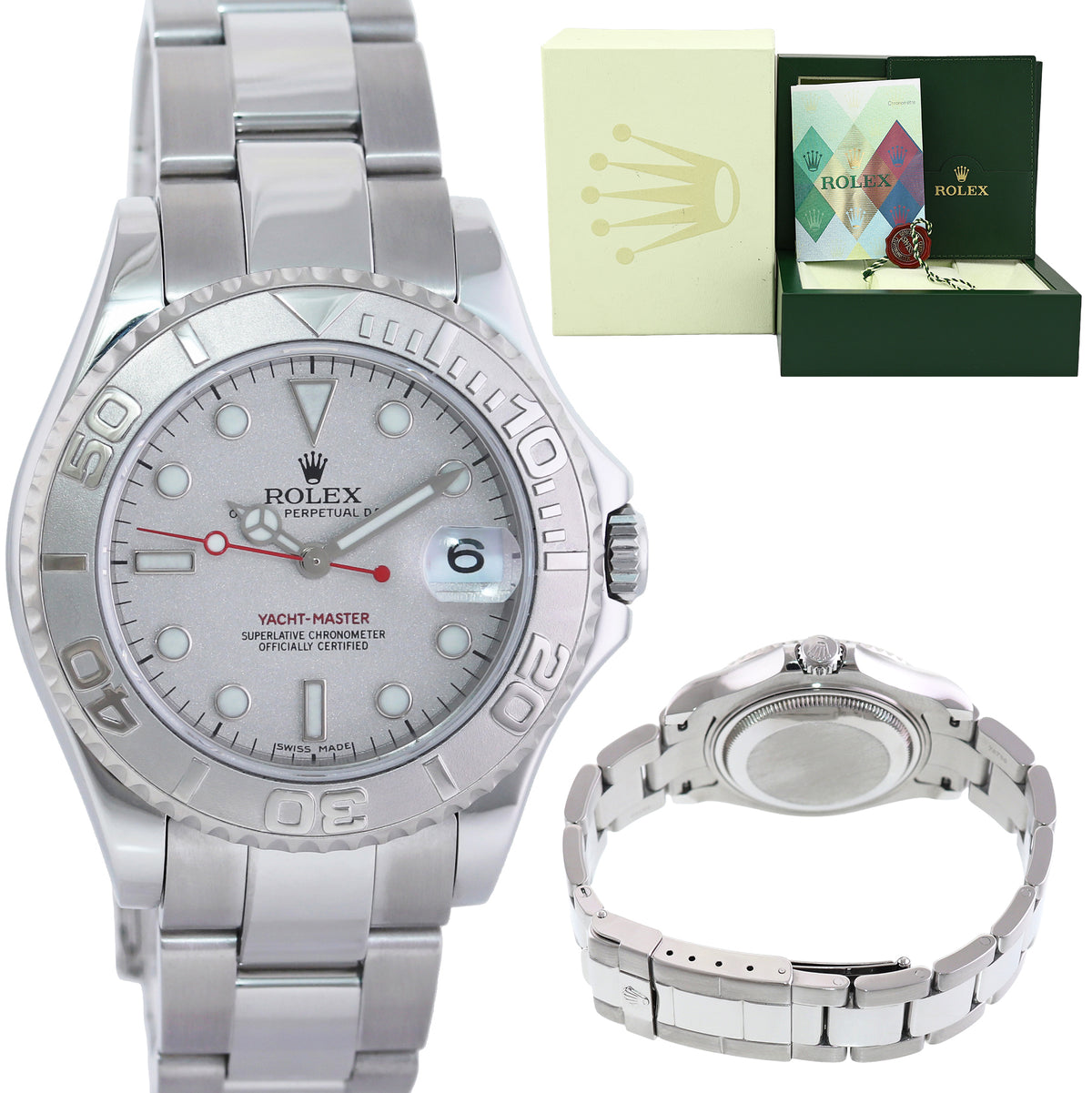 2005 MINT PAPERS Ladies Rolex Yacht-Master 168622 35mm Stainless Steel Platinum Watch Box