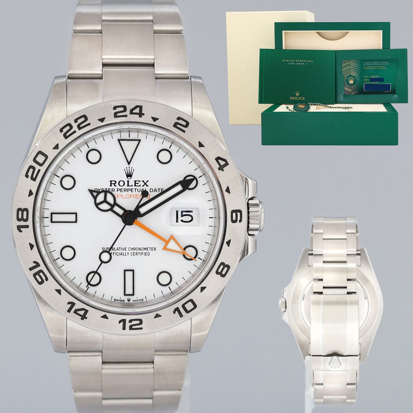 2022 NEW PAPERS Rolex Explorer II 226570 White Polar Steel Date 42mm Watch Box