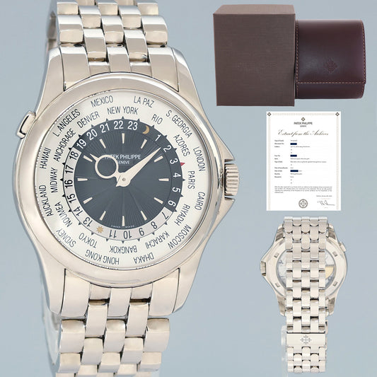 MINT PAPERS Patek Philippe 5130/1g 39mm White Gold Bracelet  World Time Watch Box