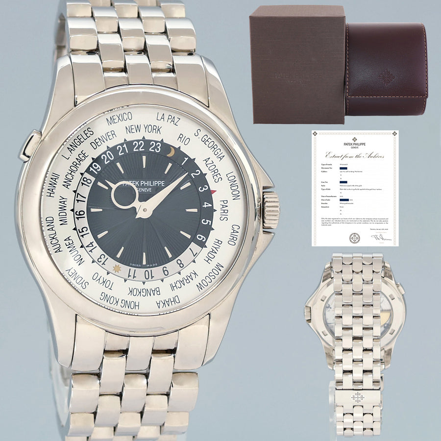 MINT PAPERS Patek Philippe 5130/1g 39mm White Gold Bracelet  World Time Watch Box