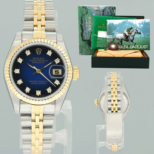 Diamond Ladies Rolex DateJust 26mm 69173 Two Tone Gold Jubilee Blue Vignette Watch