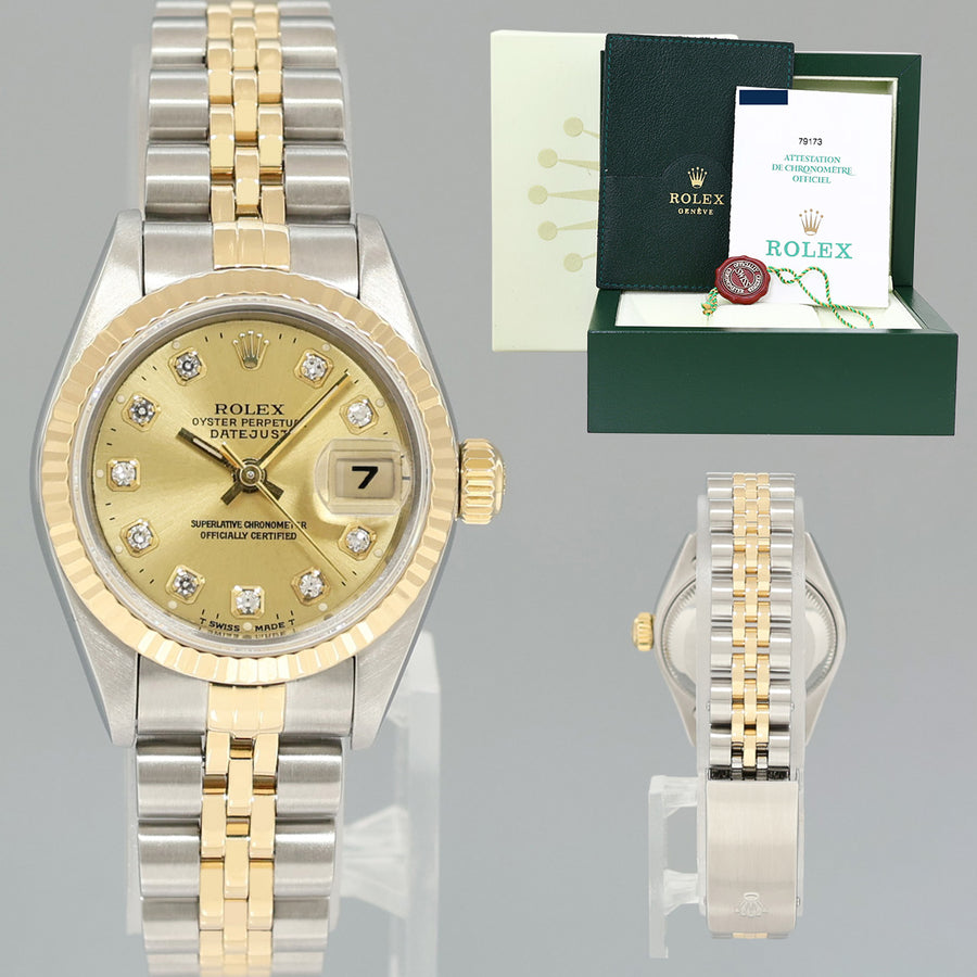 PAPERS Ladies Rolex DateJust 179173 Champagne Diamond Two-Tone Gold Jubilee Watch