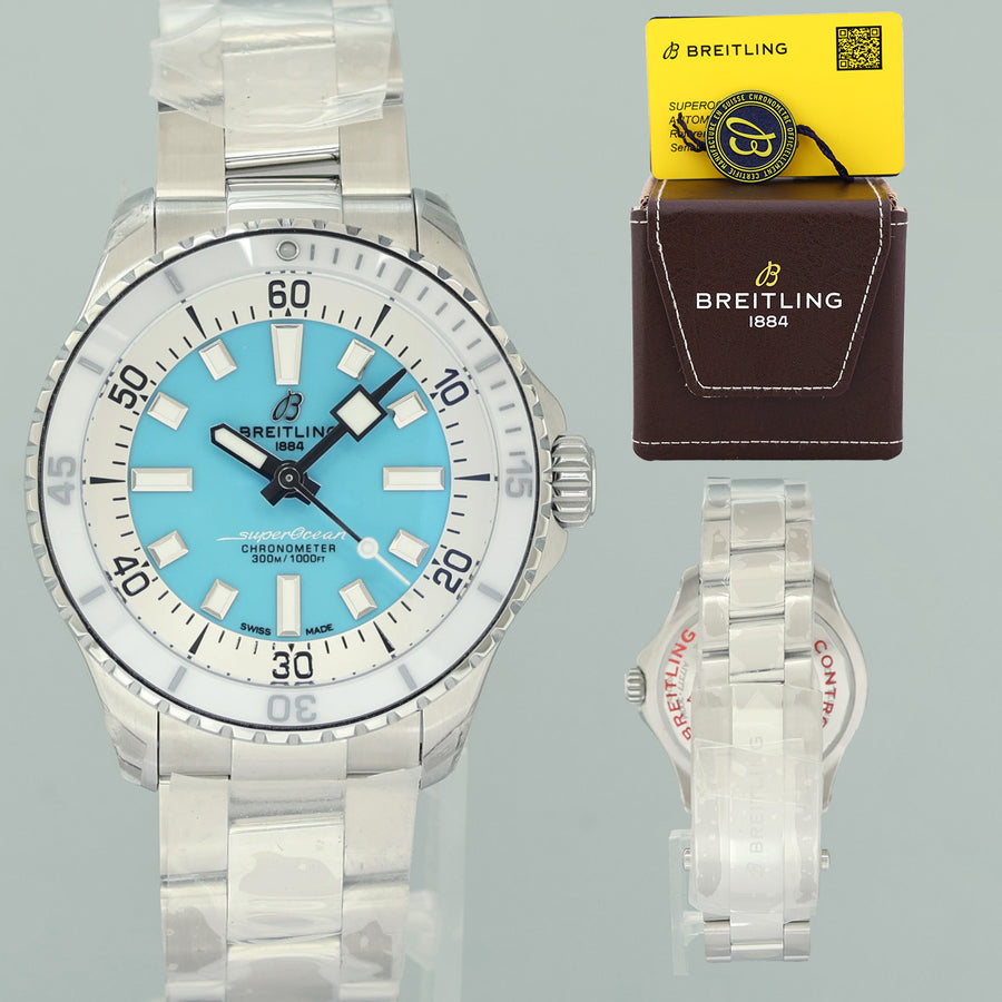 NEW Stickered Breitling Superocean A17377211C1A1 A17377 Auto 36mm White Blue With Box