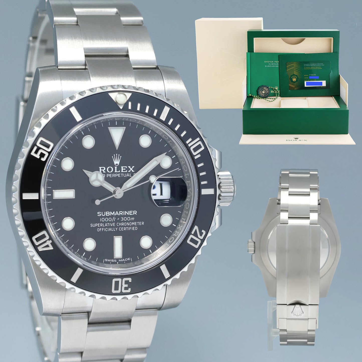 2020 NEW PAPERS Rolex Submariner Date 116610 Steel Black Ceramic Bezel 40mm Watch