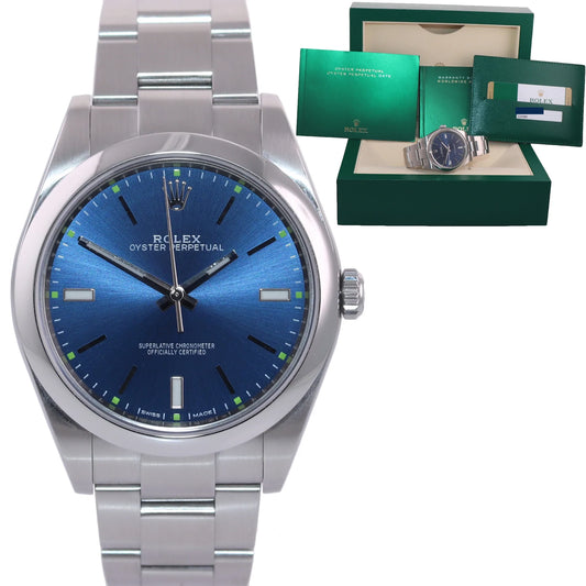 2018 Mint PAPERS Rolex Oyster Perpetual 41mm Blue Stick Oyster Watch 114300 Box
