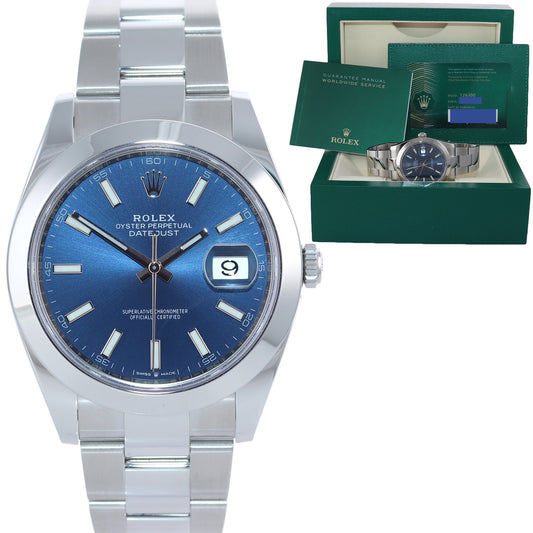 2024 NEW PAPERS Rolex DateJust 41 Steel 126300 Blue Stick Dial Oyster 41mm Watch Box