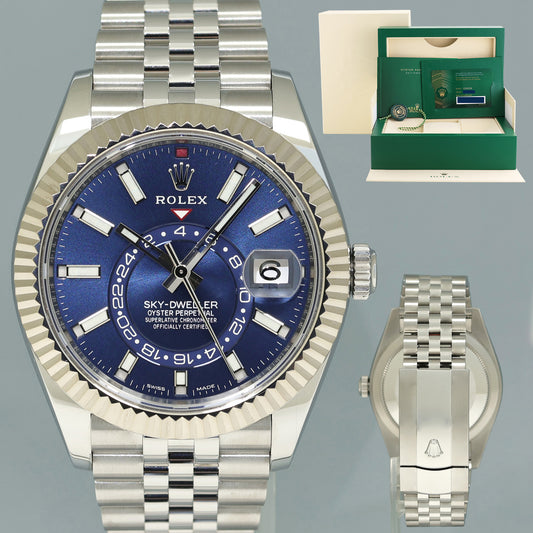 2022 NEW PAPERS Rolex 326934 Sky-Dweller Steel BLUE Jubilee Fluted 42mm Watch Box
