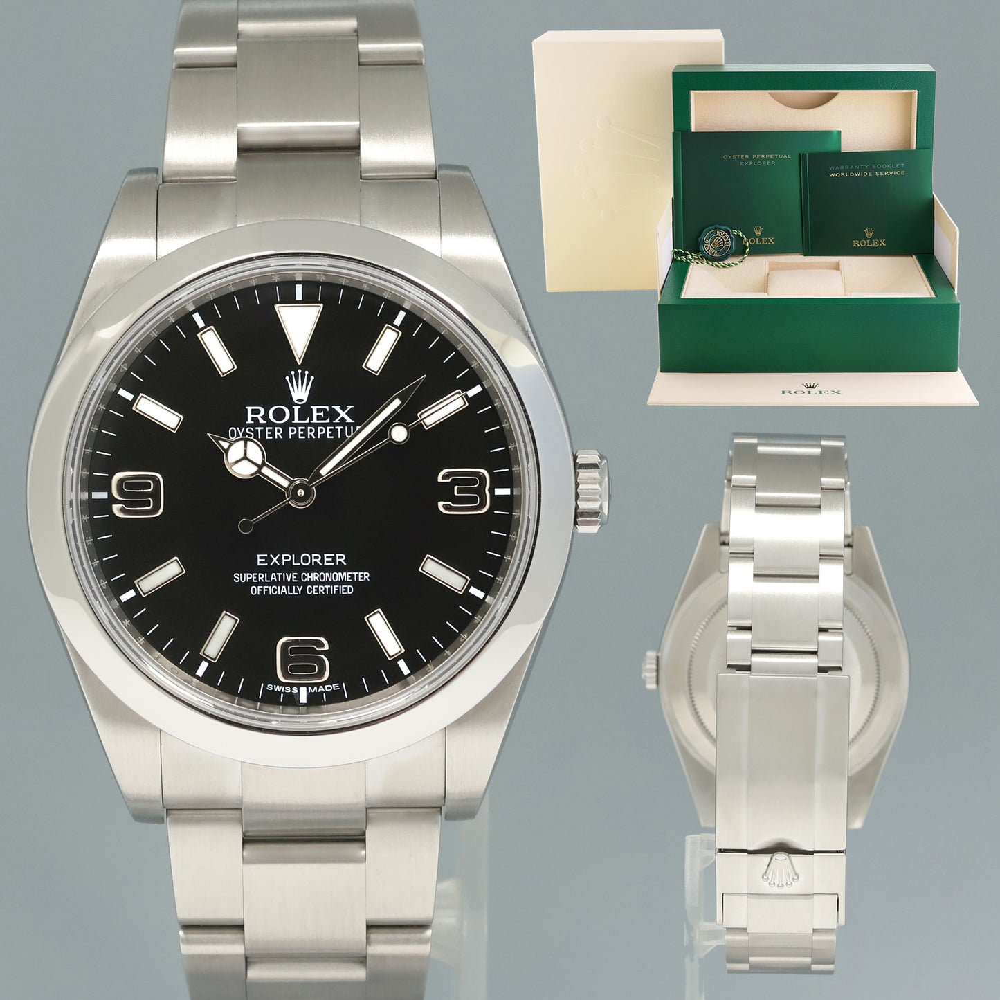 2015 MINT Rolex 214270 Explorer 1 Black Arabic MK1 Dial Steel 39mm Oyster Watch Box