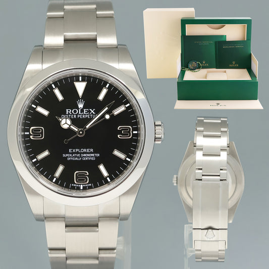 2015 MINT Rolex 214270 Explorer 1 Black Arabic MK1 Dial Steel 39mm Oyster Watch Box