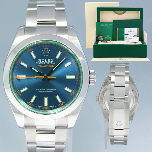 2019 MINT PAPERS Rolex Milgauss Blue Anniversary Green 116400GV Steel Watch Box