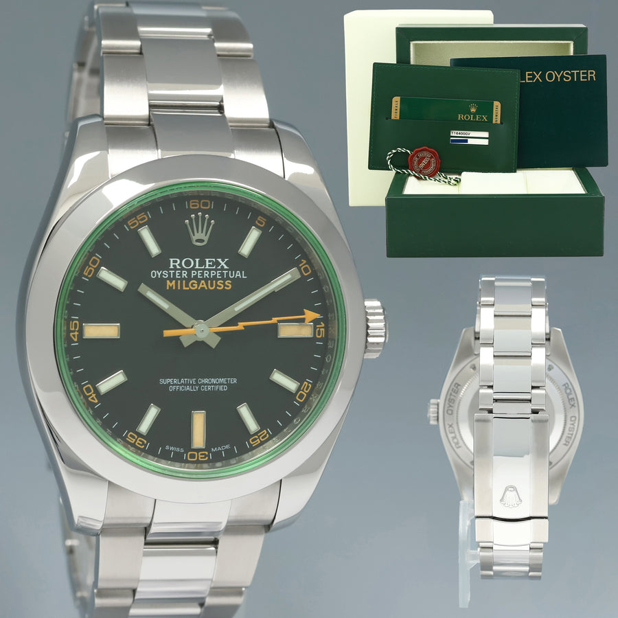 MINT PAPERS Rolex Milgauss Green Anniversary Orange Black 116400GV Steel Watch Box