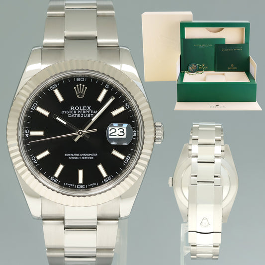 2020 MINT Rolex DateJust 41 Black Stick Oyster White Gold Fluted 126334 Watch Box