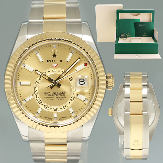 MINT 2022 Rolex Sky-Dweller 326933 Champagne Two Tone Gold Steel Watch Box