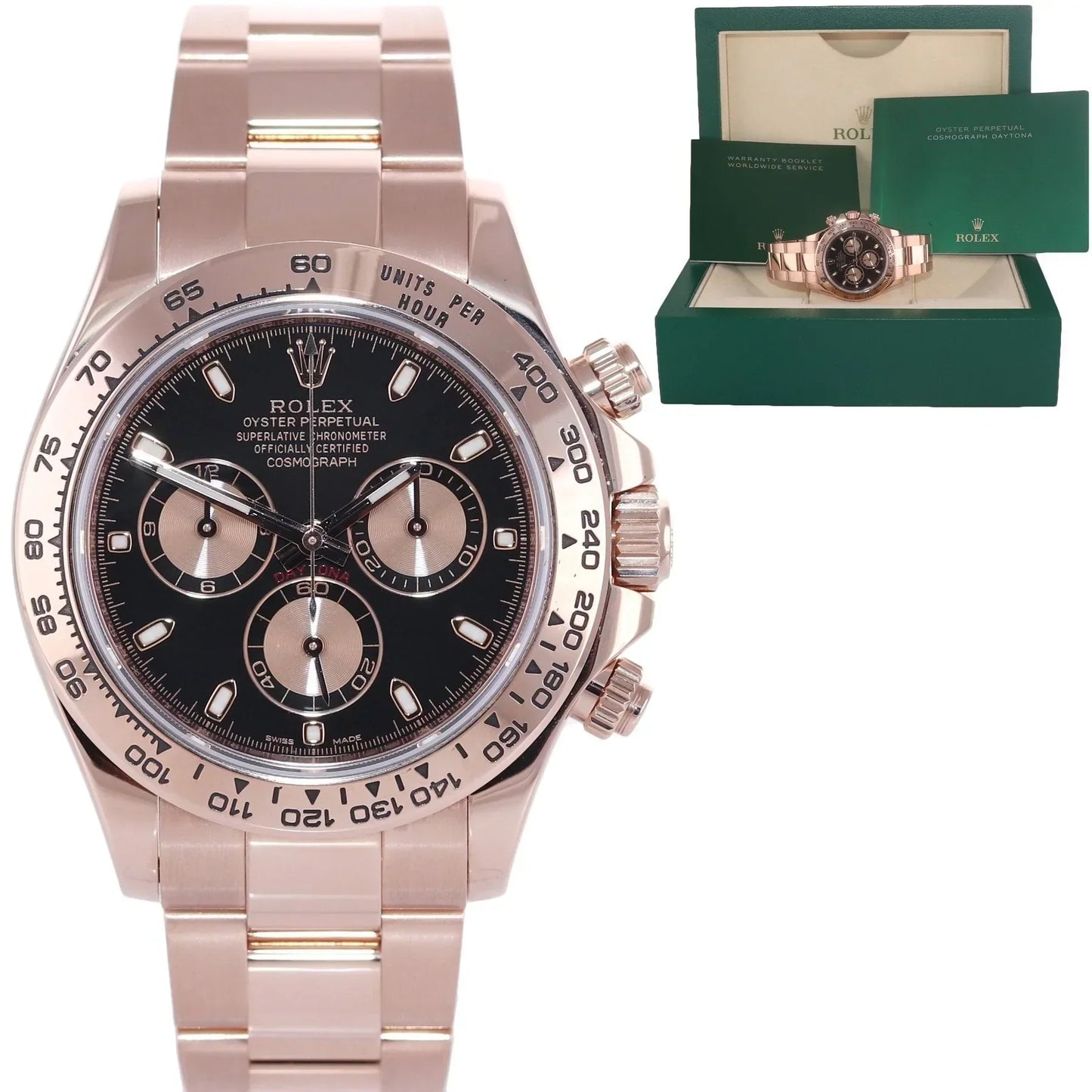 2017 MINT Rolex Daytona Cosmograph Rose Gold 116505 Black Chronograph Watch Box
