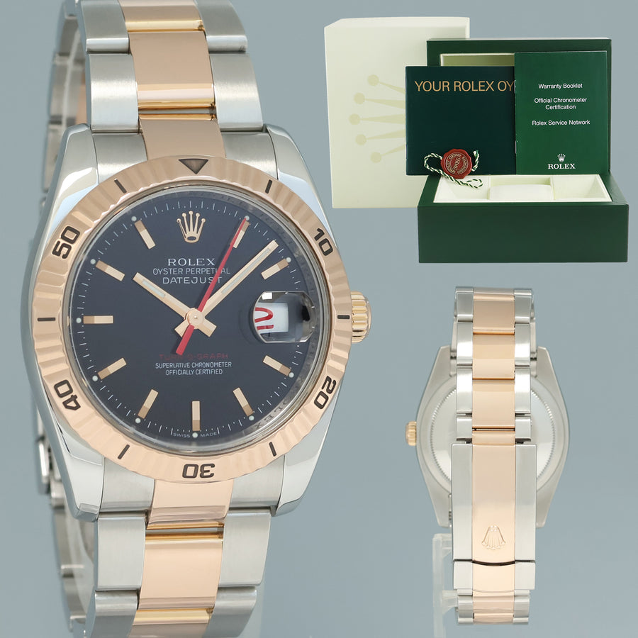 2005 Rolex DateJust Turn-O-Graph 116261 Rose Gold Two Tone Steel Black Watch