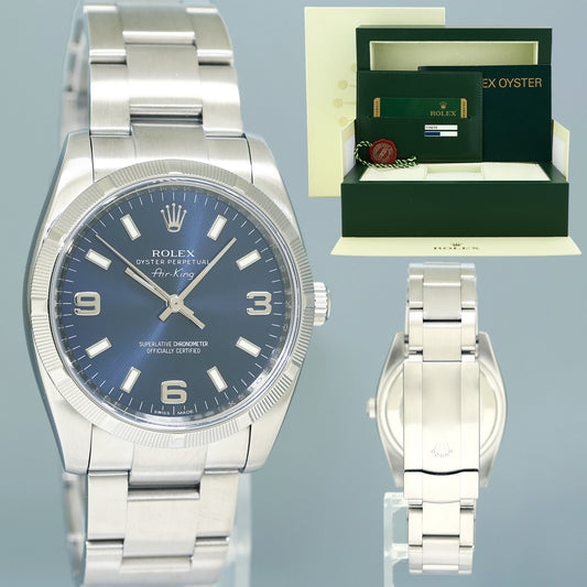 2011 PAPERS MINT Rolex Air King 114210 Blue 34mm Oyster Steel Watch Box