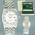2010 PAPERS MINT Rolex DateJust 36 116200 White Roman Jubilee Steel 36mm Watch Box
