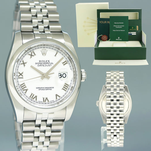 2010 PAPERS MINT Rolex DateJust 36 116200 White Roman Jubilee Steel 36mm Watch Box