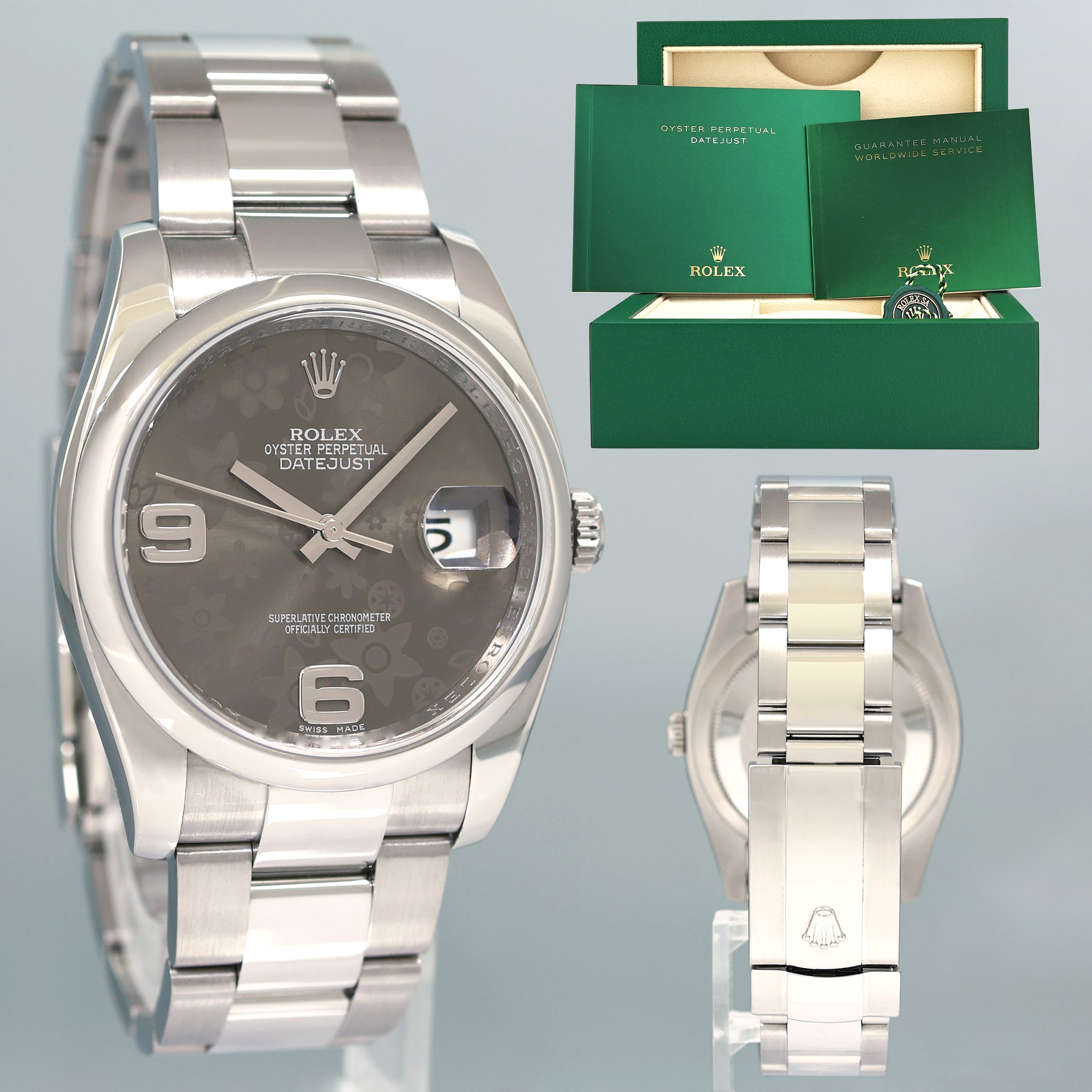 MINT 2014 Rolex DateJust 36mm 116200 Steel Oyster Floral Flower
