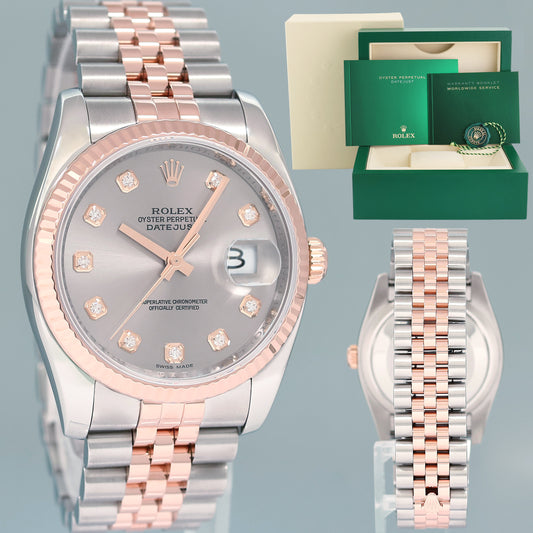 MINT Rolex DateJust Jubilee Two Tone Rose Gold Steel Silver Diamond 116231 Watch