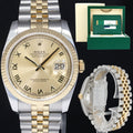 PAPERS 2017 MINT Rolex 116233 DateJust Jubilee Two Tone Gold Champagne Roman 36mm Watch