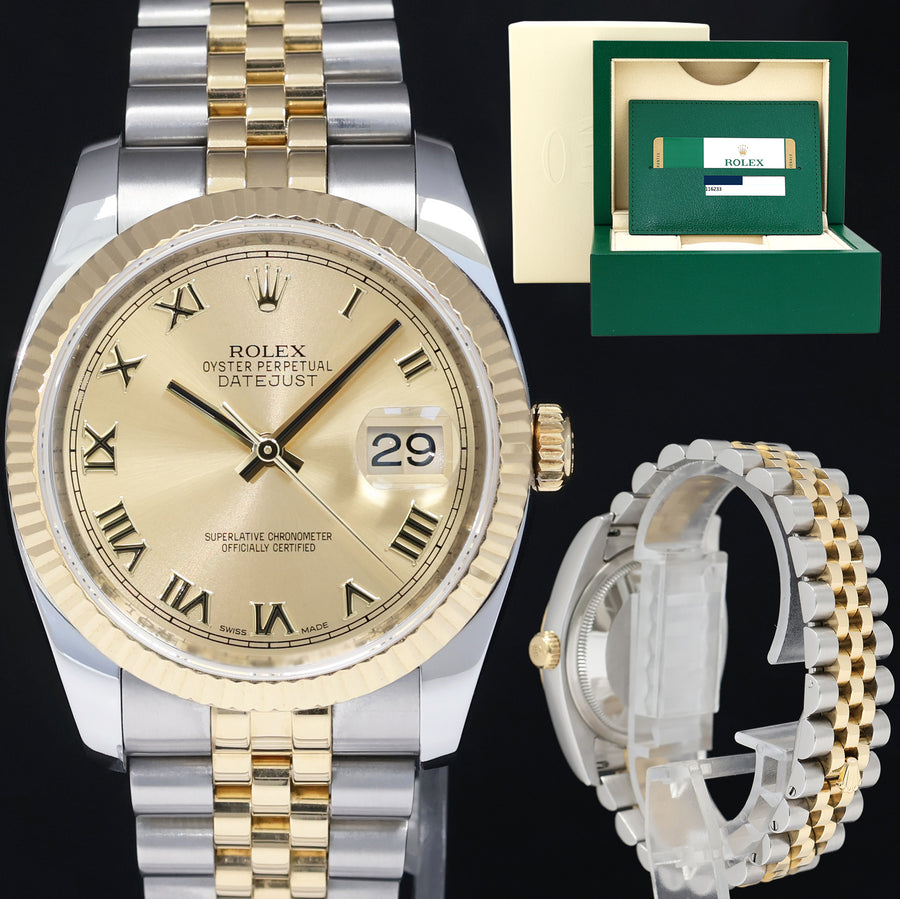 PAPERS 2017 MINT Rolex 116233 DateJust Jubilee Two Tone Gold Champagne Roman 36mm Watch