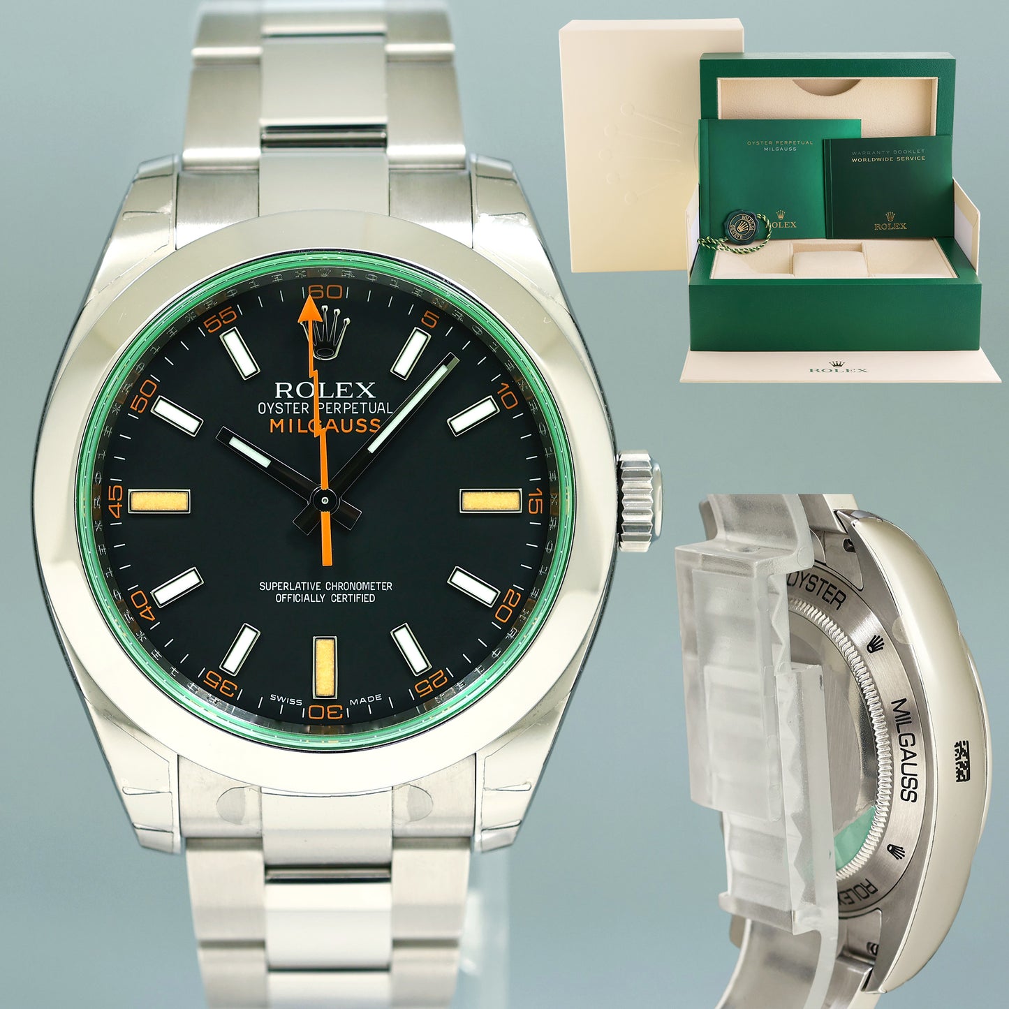 STICKERS NEW Rolex Milgauss 116400GV Black Green 40mm Steel Anti-Magnetic Watch