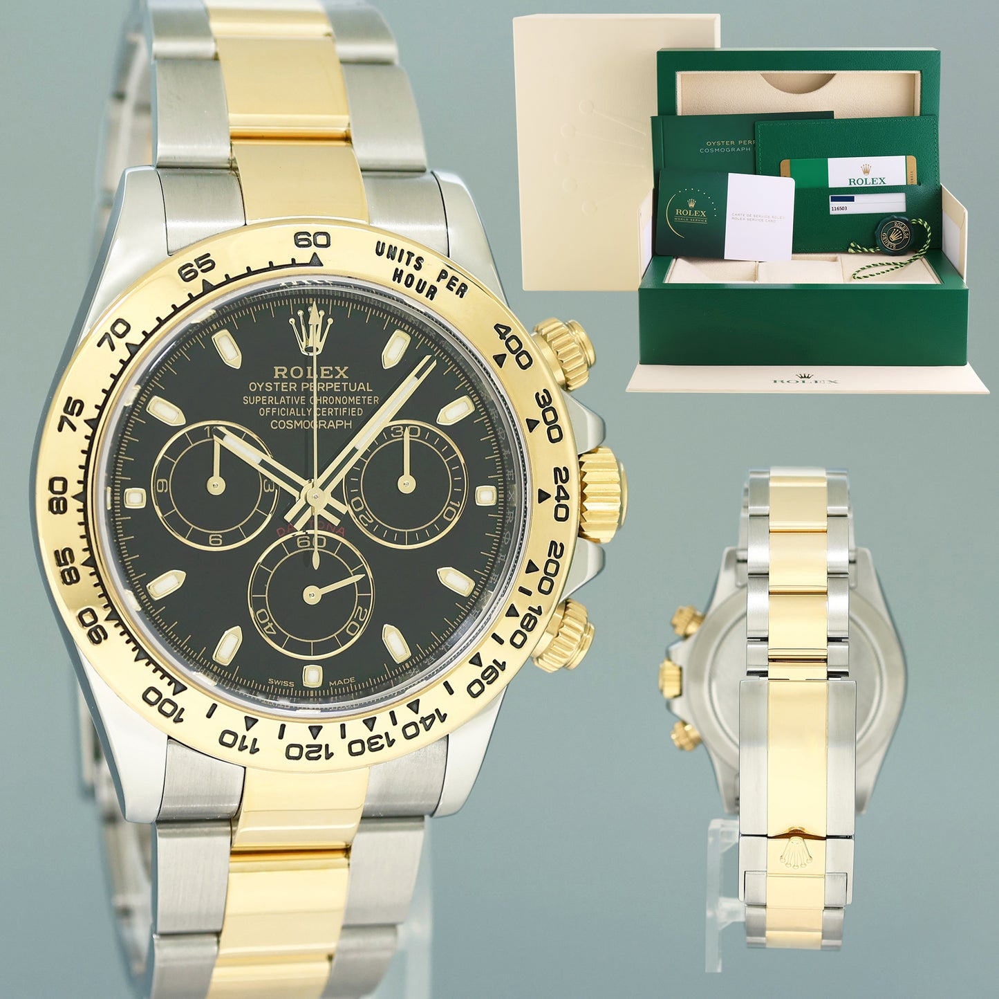 PAPERS 2025 RSC SERVICE Rolex Daytona 116503 Black Two Tone Yellow Gold Watch