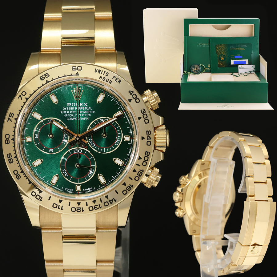 2020 NEW PAPERS Rolex Daytona 116508 Green Yellow Gold Chrono John Mayer Watch Box