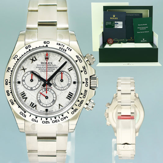 NEW STICKERS PAPERS Rolex Daytona 116509 Meteorite Roman White Gold Chrono Watch