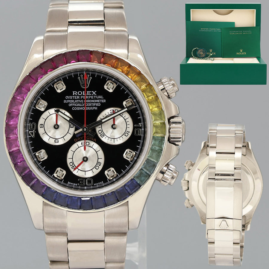 MINT Rolex Daytona Black Diamond Sapphire 116509 Cosmograph White Gold Watch