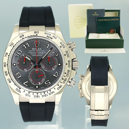 MINT 2010 Rolex Daytona White Gold 116519 Slate Grey Racing Rubber Watch Box