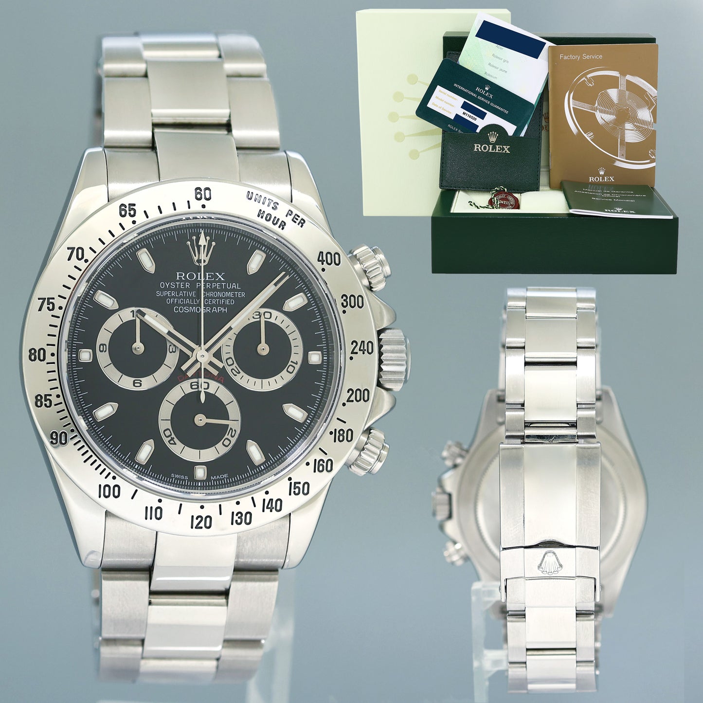 2022 RSC PAPERS MINT 2004 Rolex Daytona 116520 Black Dial Steel Chrono 40mm Watch