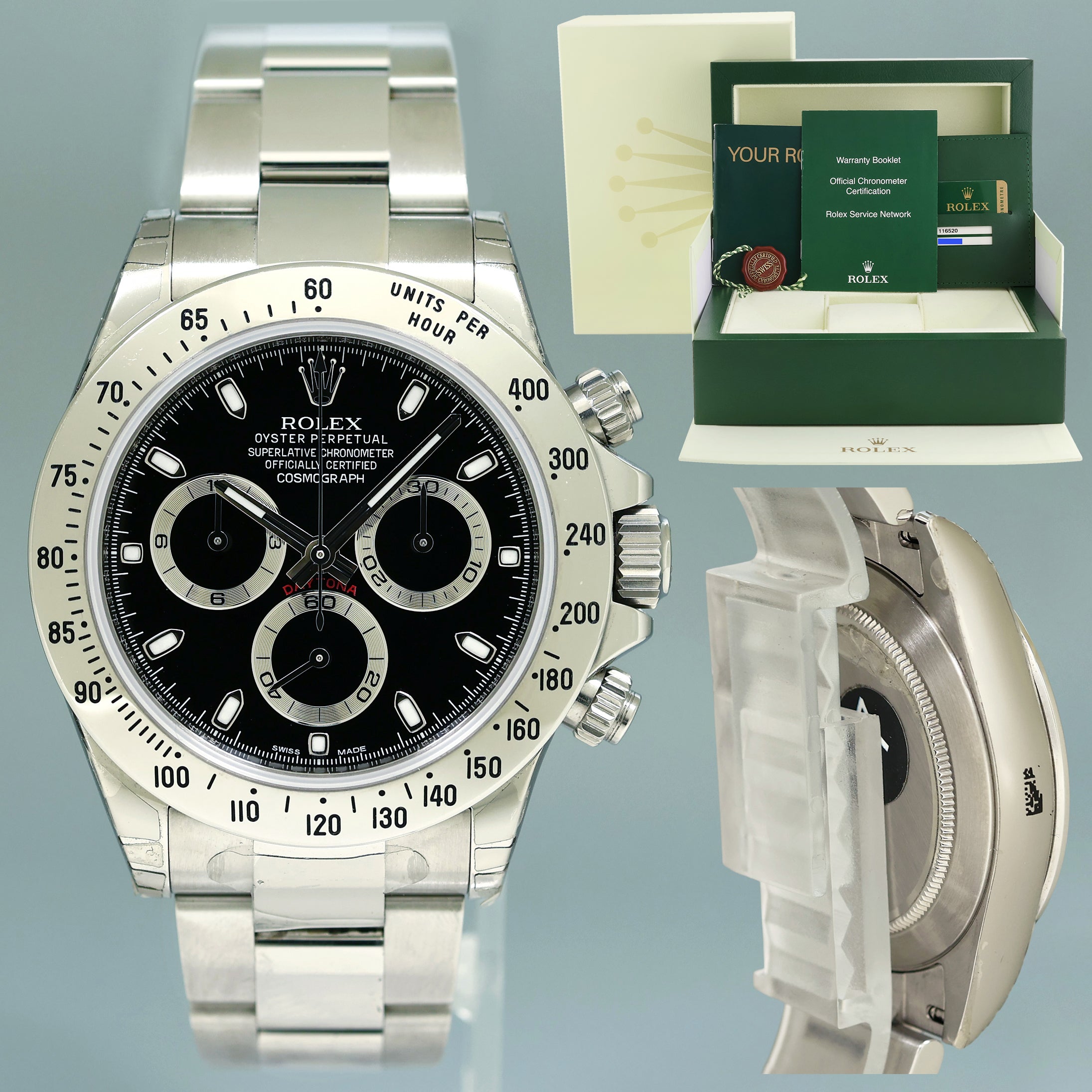 PAPERS STICKERS NEW 2012 Rolex Daytona 116520 Black Steel Chrono 40mm Watch Box