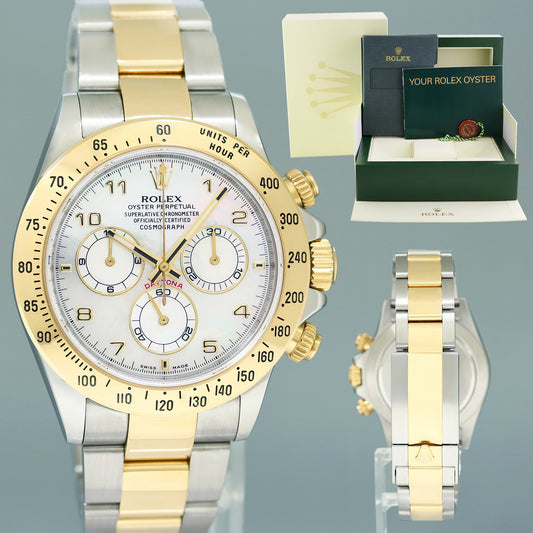 2015 MINT Rolex Daytona 116523 Mother of Pearl MOP Yellow Gold Two Tone Watch Box