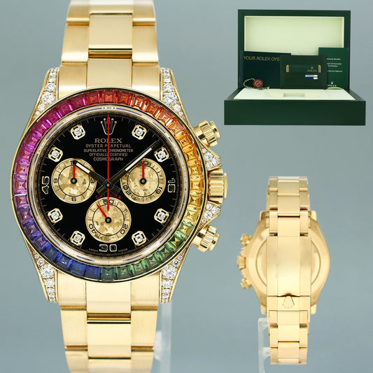 MINT Papers Rolex Daytona 116598RBOW Yellow Gold Rainbow Diamond Sapphire Watch Box