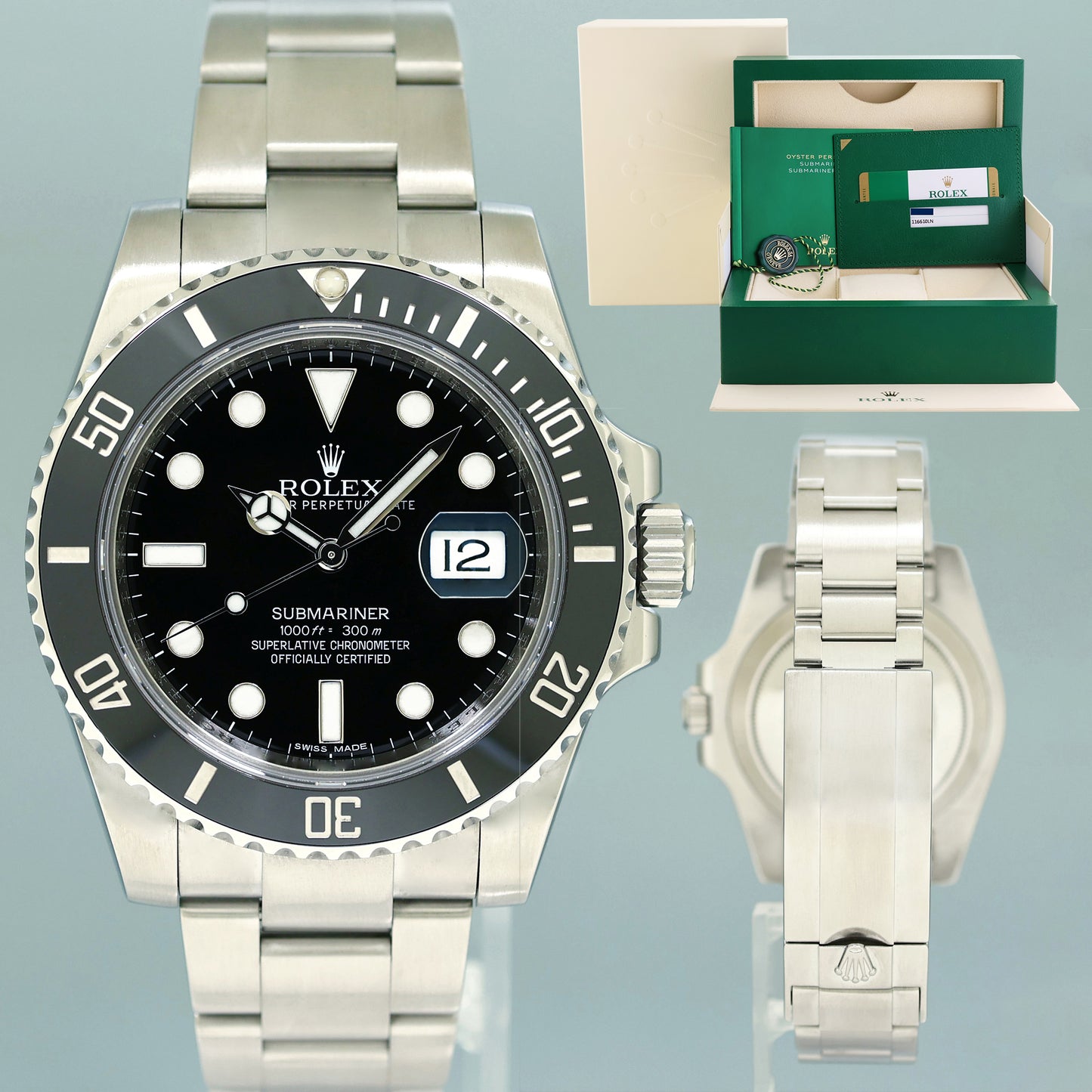 2015 MINT PAPERS Rolex Submariner Date 116610 Steel Black Dial Ceramic Watch Box