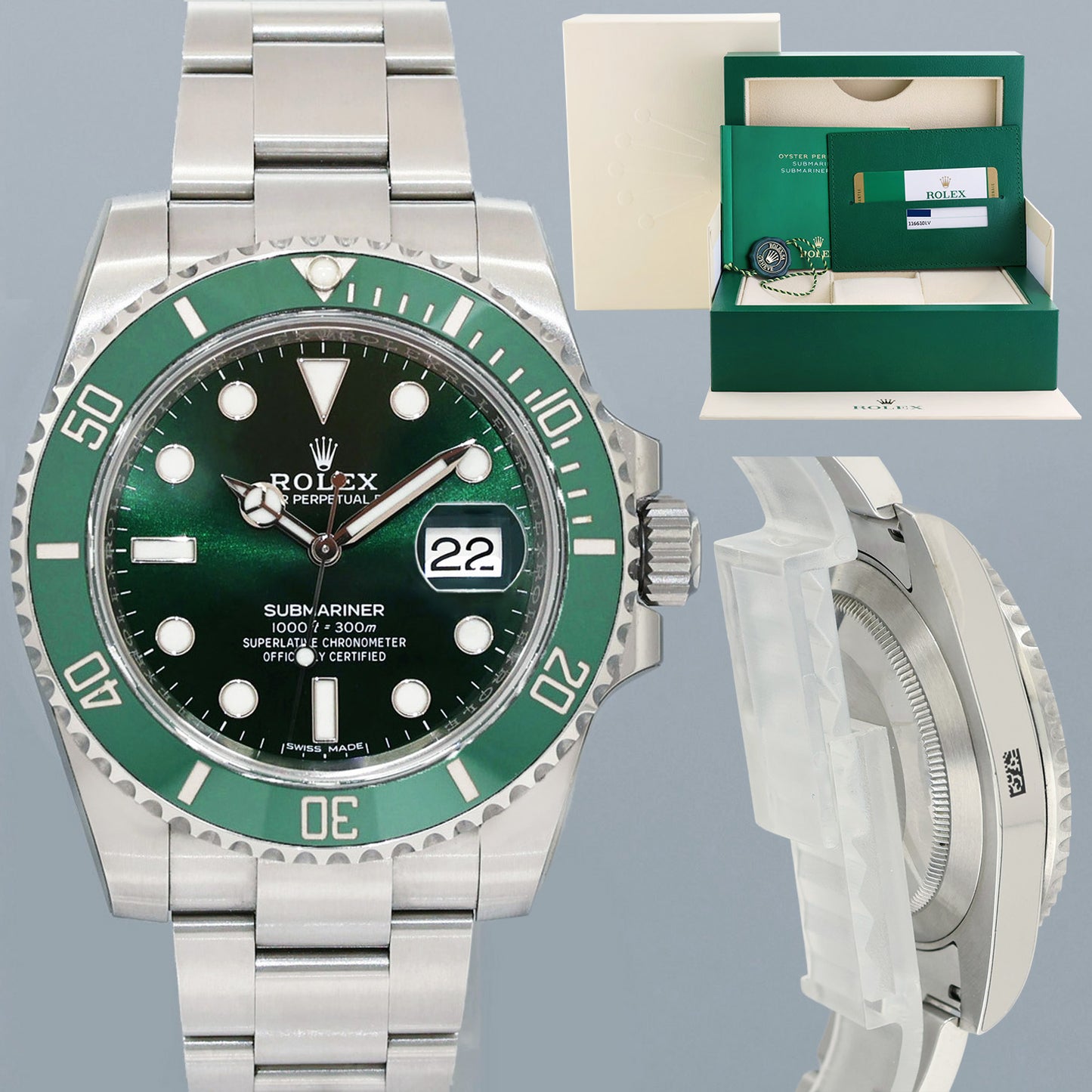 2020 NEW STICKERS PAPERS Rolex Submariner Hulk 116610LV Green 40mm Ceramic Watch