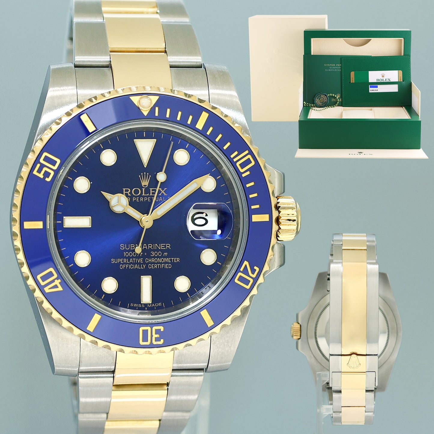 MINT 2020 PAPERS Rolex Submariner Blue Ceramic 116613LB Two Tone Yellow Gold Watch Box