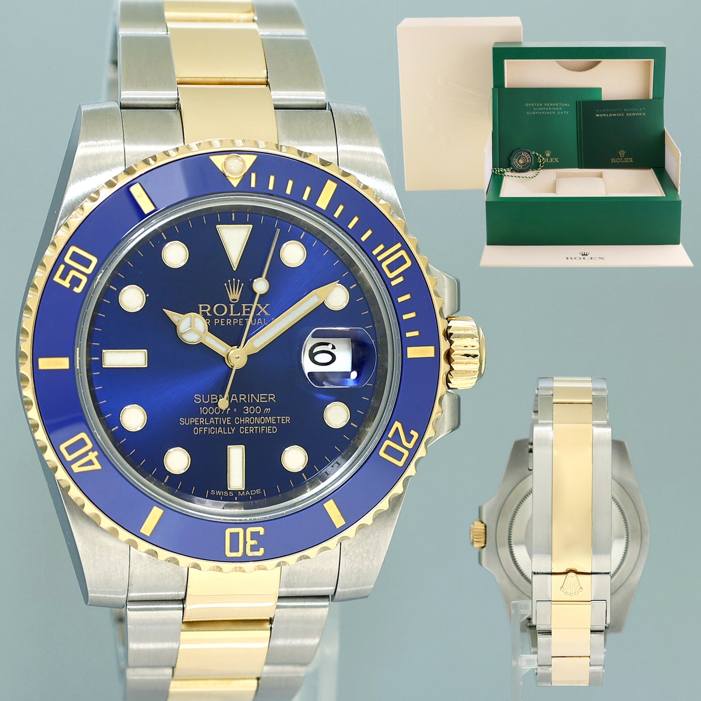 MINT 2018 Rolex Submariner Blue Ceramic 116613LB Two Tone Yellow Gold Watch Box