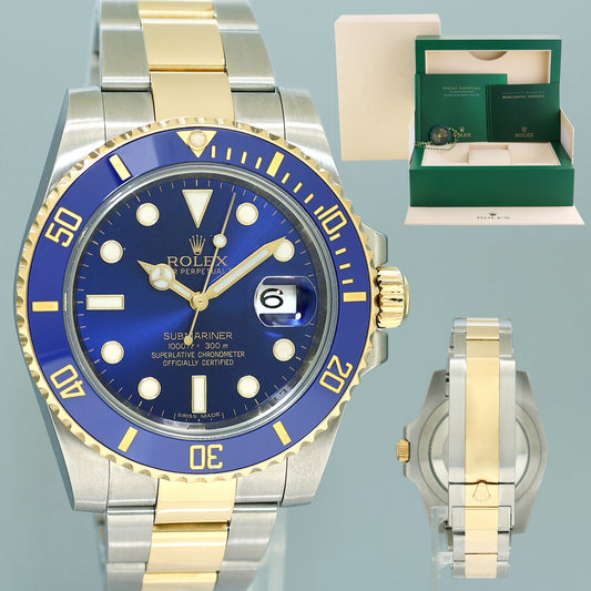 MINT 2018 Rolex Submariner Blue Ceramic 116613LB Two Tone Yellow Gold Watch Box