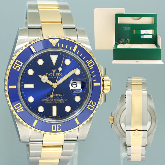 MINT 2018 PAPERS Rolex Submariner Blue Ceramic 116613LB Two Tone Yellow Gold Watch Box