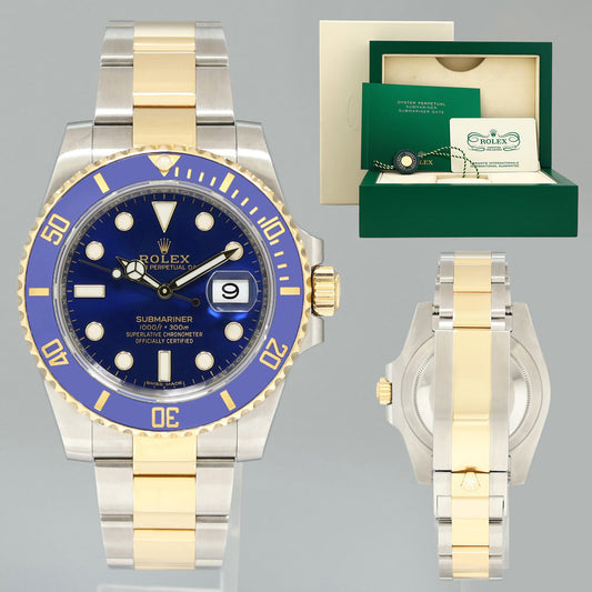 MINT 2023 CPO PAPERS Rolex Submariner Blue Ceramic 116613LB Two Tone Yellow Gold Watch Box
