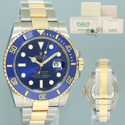 MINT 2023 RSC PAPERS Rolex Submariner Blue Ceramic 116613LB Two Tone Yellow Gold Watch Box