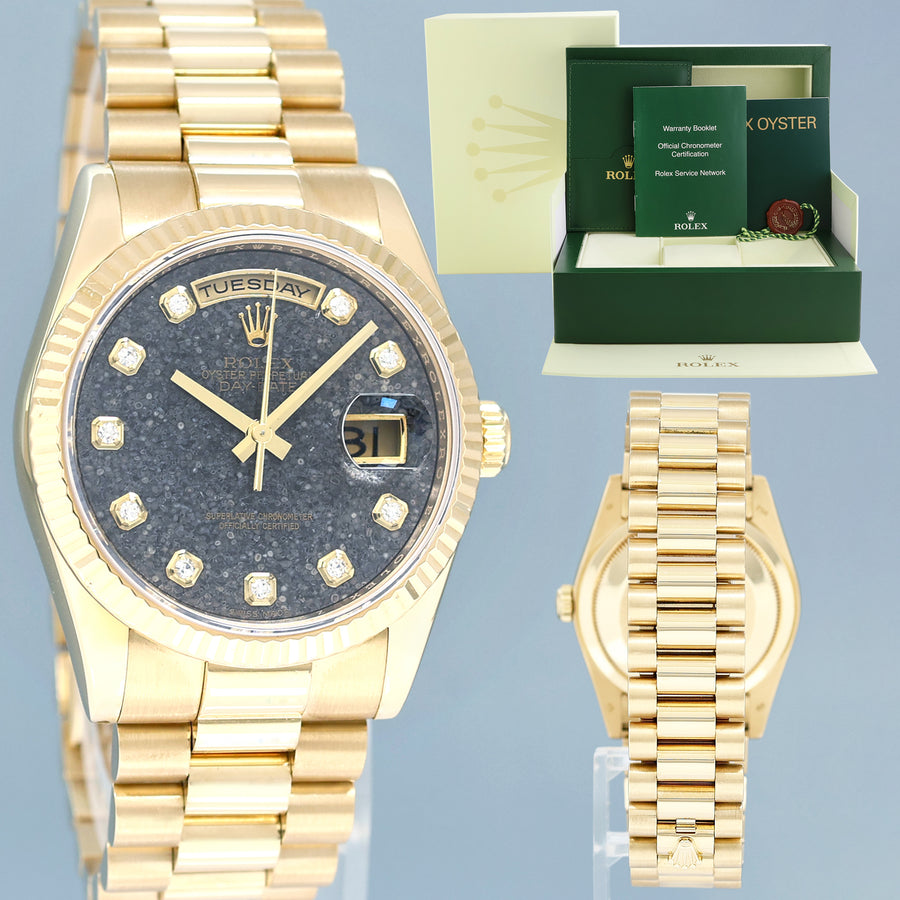 Mint 2007 Rolex President Yellow Gold Diamond Jurassic Ammonite 118238 Day Date Watch