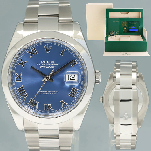 2022 NEW PAPERS Rolex DateJust 41 Steel 126300 Blue Roman Dial Oyster Watch Box