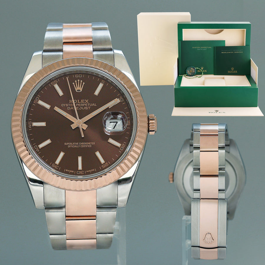 MINT 2021 Rolex DateJust 41 126331 Brown Rose Gold Two-Tone Oyster Watch Box