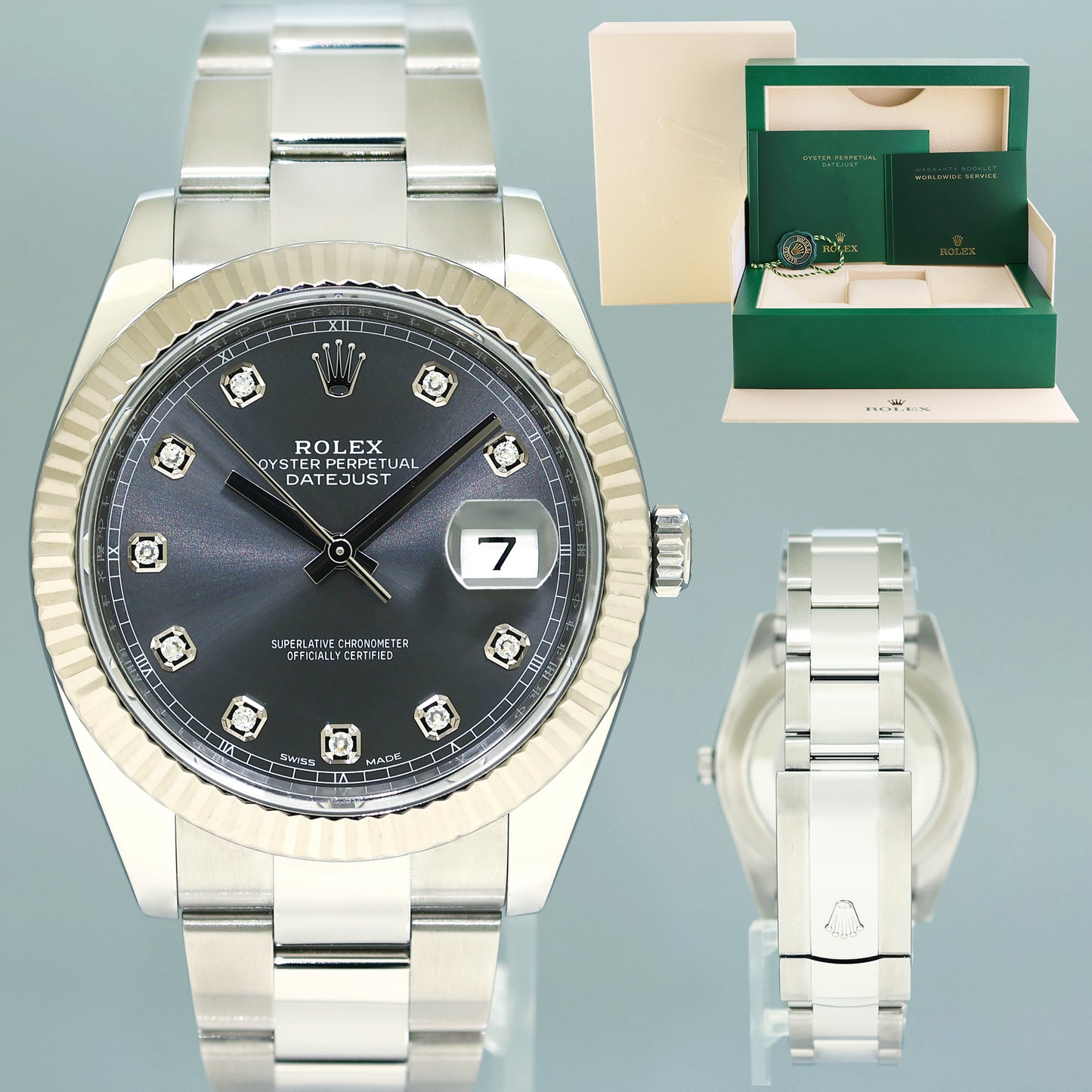 MINT Rolex DateJust 41 126334 Oyster Rhodium Diamond White Gold Fluted Watch