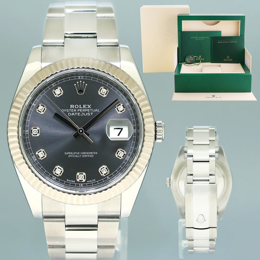 MINT Rolex DateJust 41 126334 Oyster Rhodium Diamond White Gold Fluted Watch